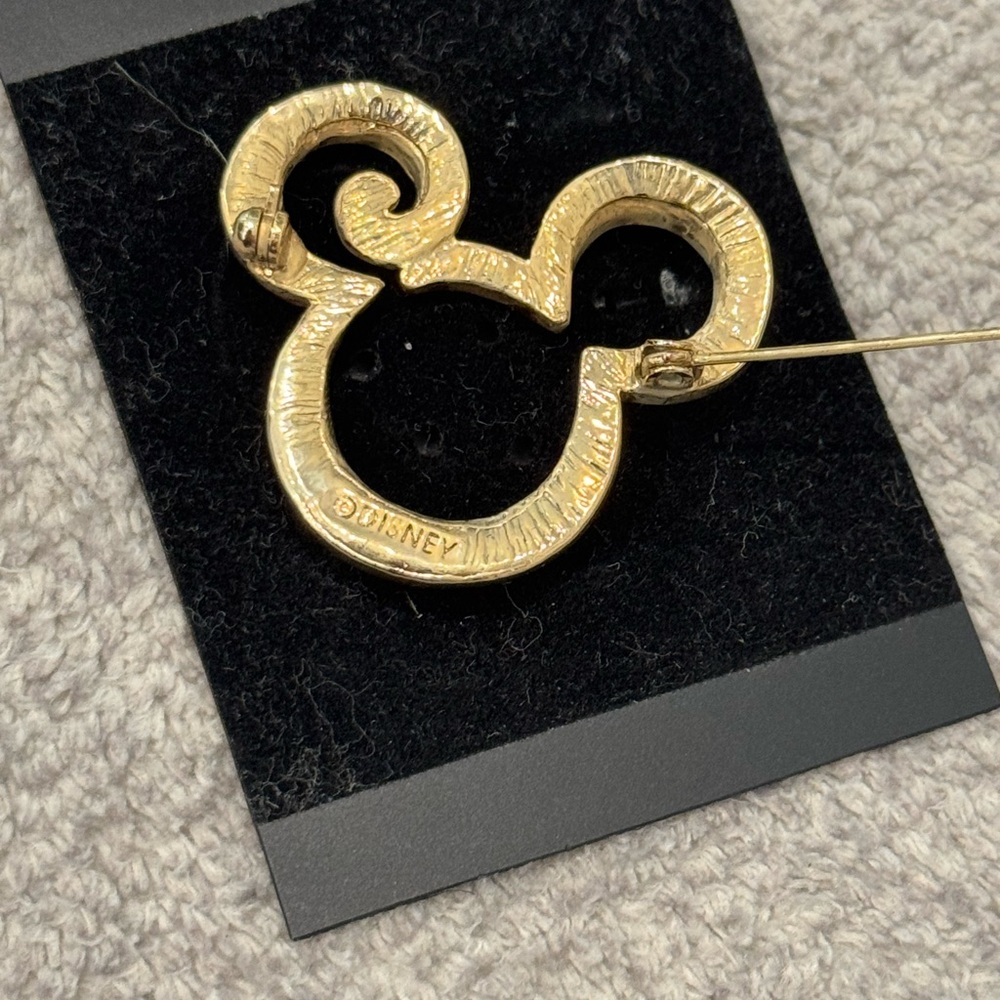 Vintage 1980s Disney Mickey Gold Rhinestone Brooch Pin w/ Original Packaging - Picture 6 of 6